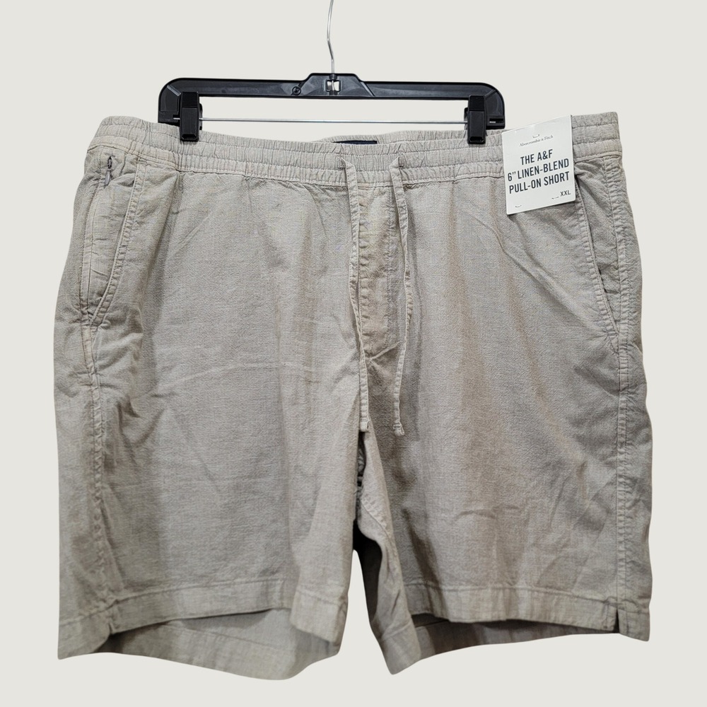 Abercrombie & Fitch Mens XXL Khaki 6" In Linen Blend Pull On Shorts Stretch NWT